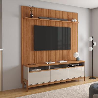 Painel Para Tv Oslo E Rack Elegance - Tv Até 75'' Jequitibá Ripado-off White - Lukaliam Móveis Jequitiba Ripado-off White
