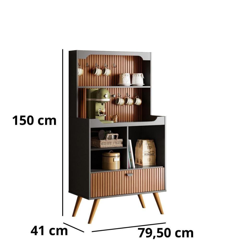 Cantinho Do Café Rubi - 1 Porta Basculante E Pés Em Madeira Preto Fosco-tauari Ripado - Lukaliam Móveis Preto Fosco-tauari Ripado - 3