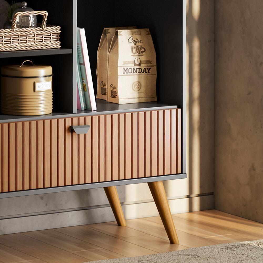 Cantinho Do Café Rubi - 1 Porta Basculante E Pés Em Madeira Preto Fosco-tauari Ripado - Lukaliam Móveis Preto Fosco-tauari Ripado - 4