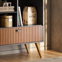 Cantinho Do Café Rubi - 1 Porta Basculante E Pés Em Madeira Preto Fosco-tauari Ripado - Lukaliam Móveis Preto Fosco-tauari Ripado