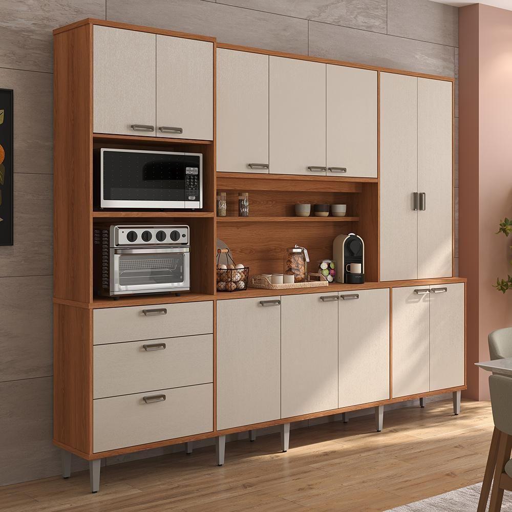 Cozinha Compacta Pulse - 2,60m 12 Portas E 3 Gavetas - Lukaliam Móveis Jequitiba-areia Jequitiba-areia - 4