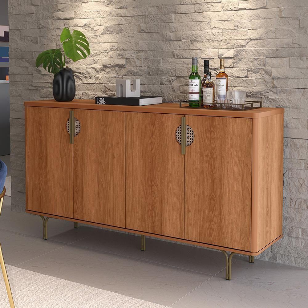 Buffet Lukaliam Móveis Aparador 4 Portas Marsala 1.60m Pés De Ferro Jequitiba - 1