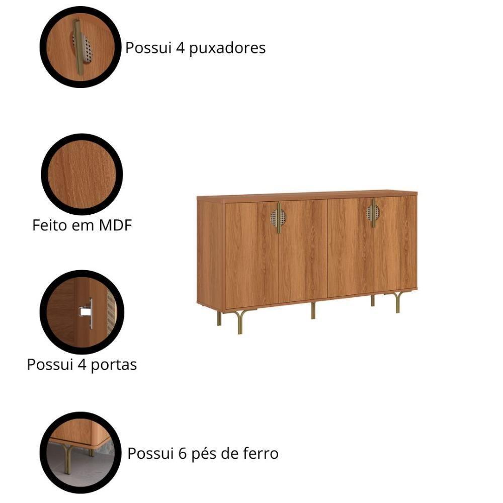 Buffet Lukaliam Móveis Aparador 4 Portas Marsala 1.60m Pés De Ferro Jequitiba - 5