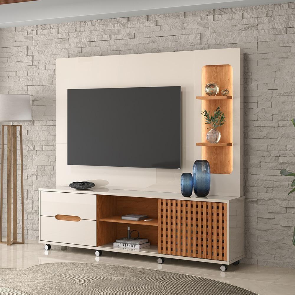 Home 2,10m Lukaliam Móveis Para Tv Até 70 Polegadas C- Led No Nicho Off White Perolizado-jequitiba Off White Perolizado-jequitiba - 3