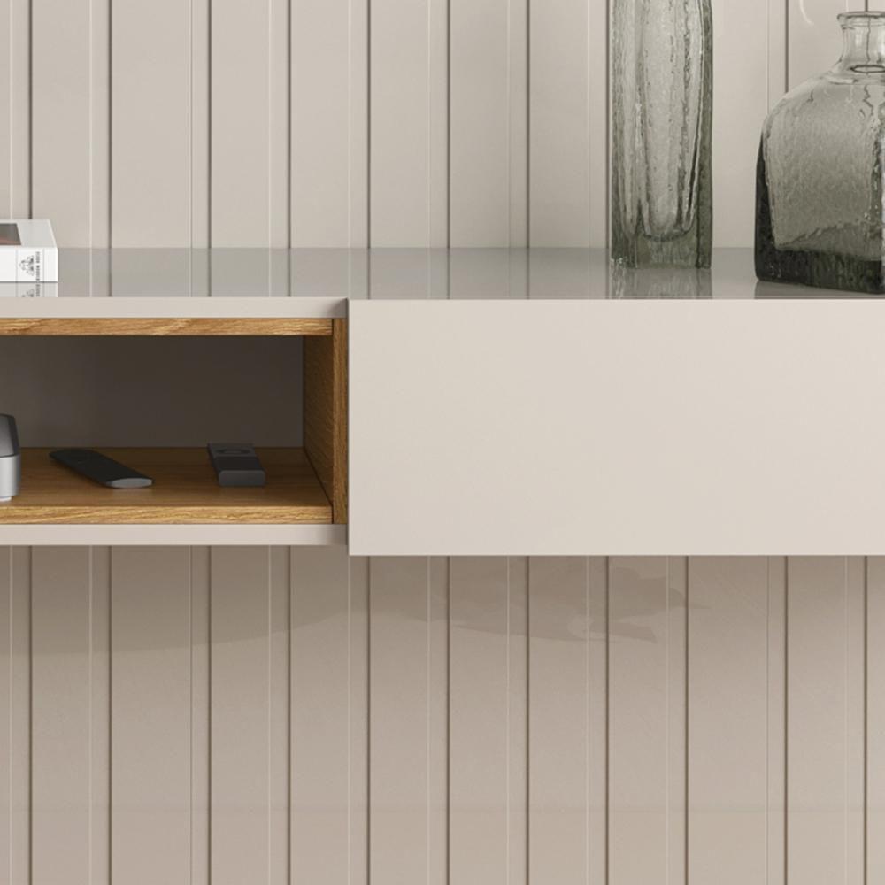 Painel Frisado Oslo - Mdf 1 Porta E 1 Gaveta Off White-freijó - Lukaliam Móveis - 4