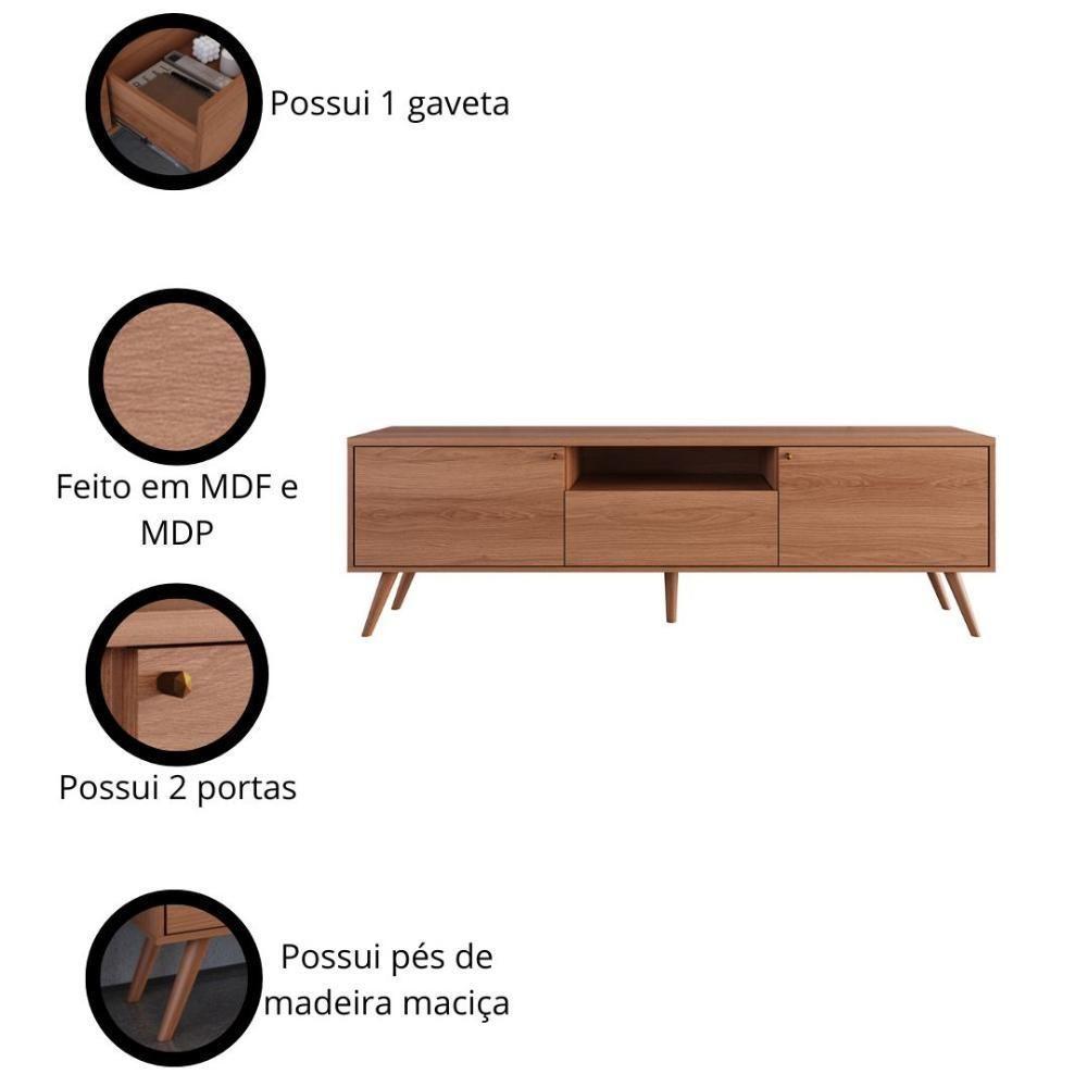 Rack Para Tv Até 70 Polegadas 2 Portas E 1 Gaveta Sevilla 183cm Jequitiba Jequitiba - 6