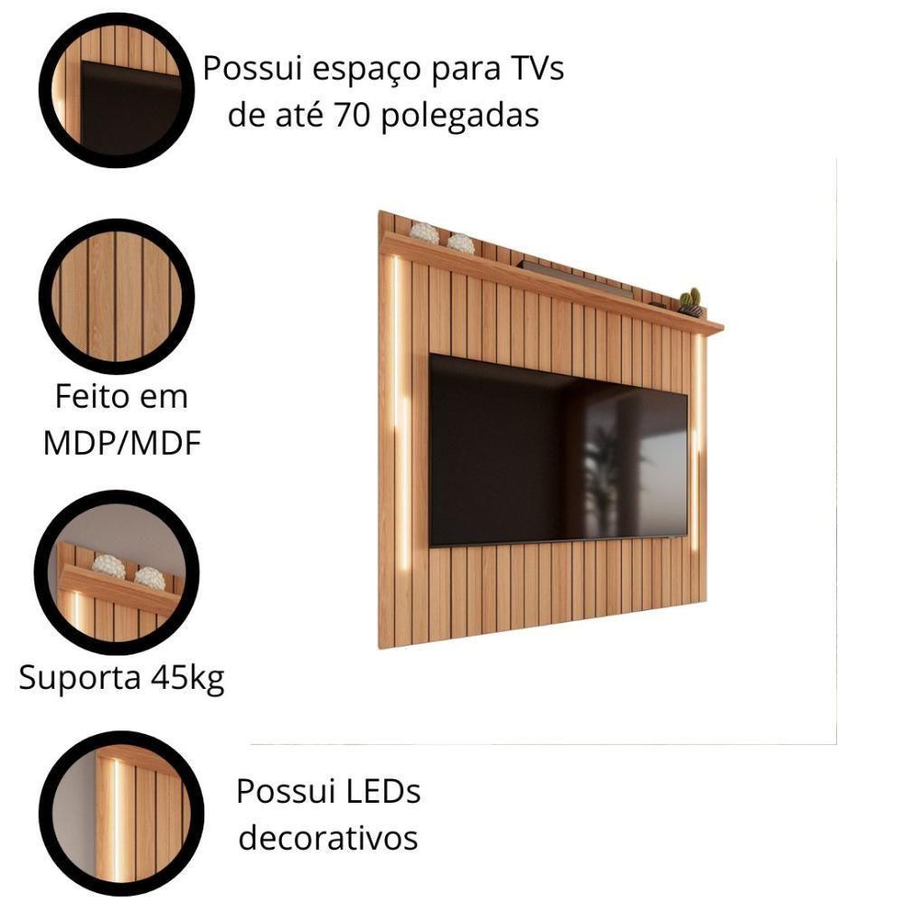 Painel Efeito Ripado 3d Com Led Para Tv Até 70 Polegadas Sevilla 183cm Jequitibá - 5