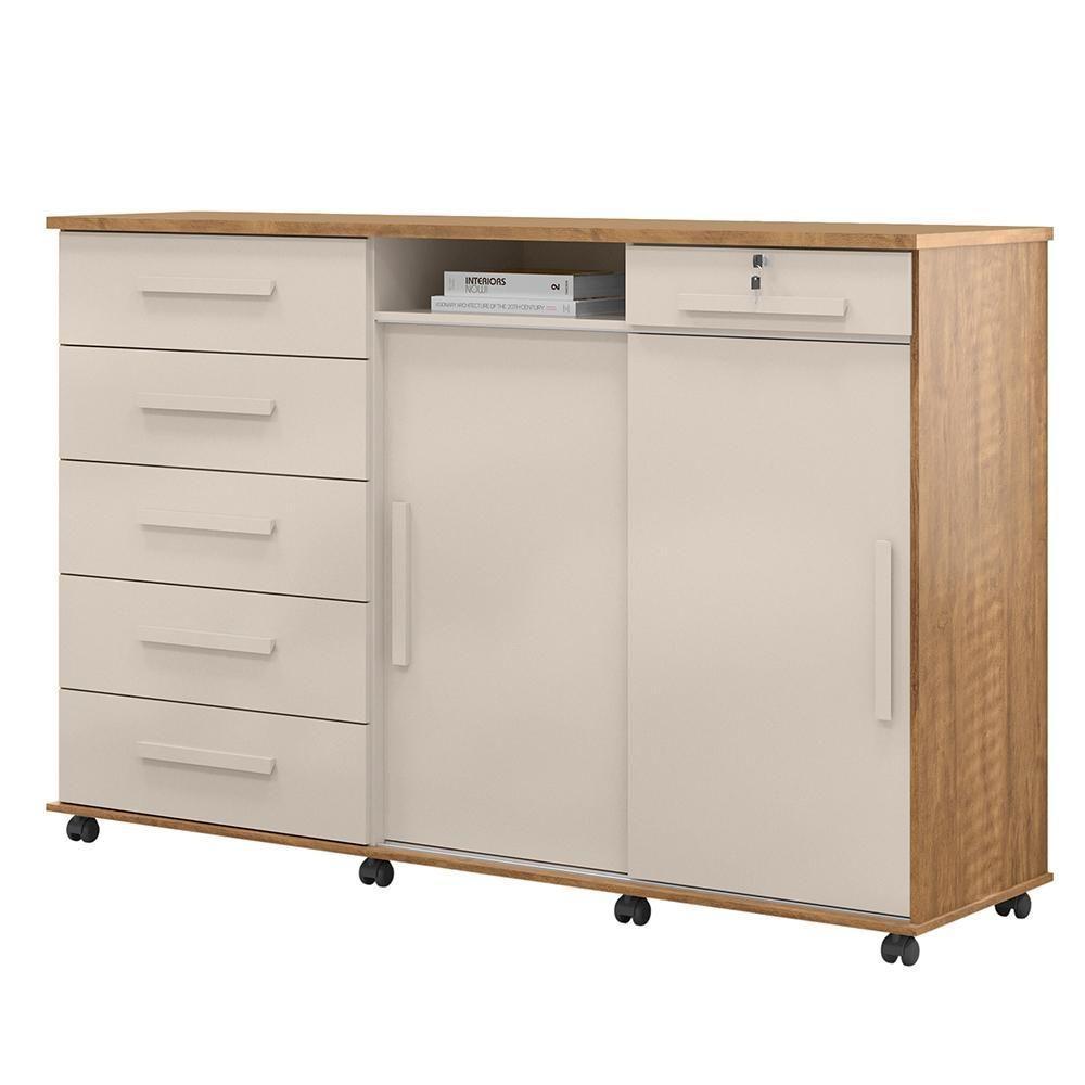 Cômoda Max 2020 06 Gavetas 02 Portas Off White Com Amêndoa - Lukaliam Móveis - 3