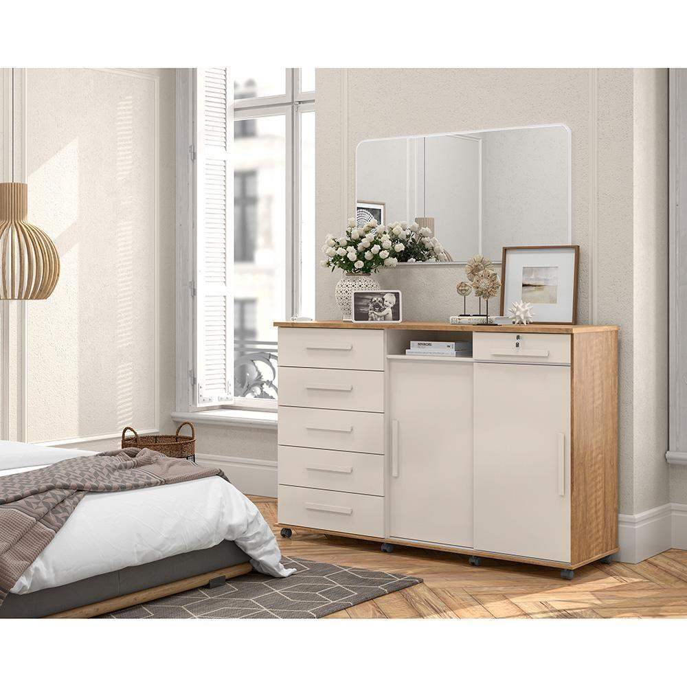 Cômoda Max 2020 06 Gavetas 02 Portas Off White Com Amêndoa - Lukaliam Móveis - 7