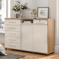 Cômoda Max 2020 06 Gavetas 02 Portas Off White Com Amêndoa - Lukaliam Móveis - 1