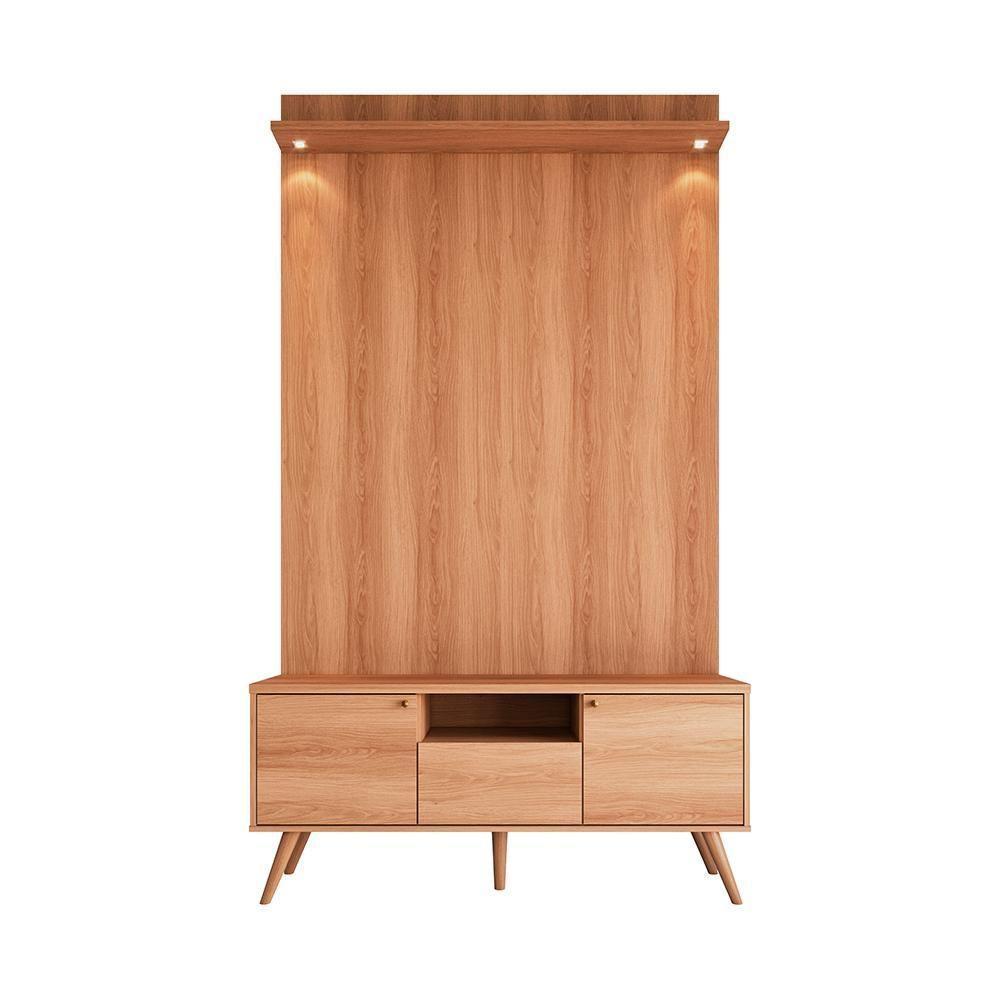 Rack River Com Painel Led - Efeito Ripado Para Tv Até 70'' 2 Portas E 1 Gaveta - Lukaliam Móveis Jequitiba Jequitiba - 2