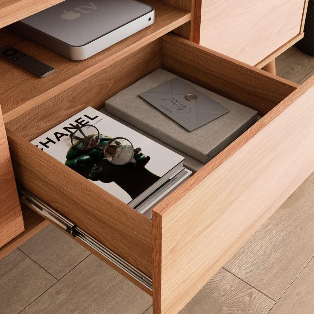 Rack River Com Painel Led - Efeito Ripado Para Tv Até 70'' 2 Portas E 1 Gaveta - Lukaliam Móveis Jequitiba Jequitiba - 4