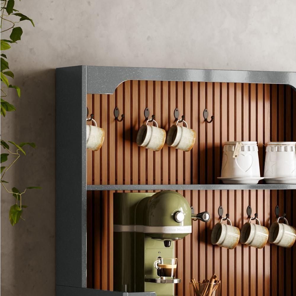 Cantinho Do Café Rubi - 1 Porta Basculante E Pés Em Madeira Cinza Perolizado-tauari Ripado - Lukaliam Móveis Cinza Perolizado-tauari Ripado - 5