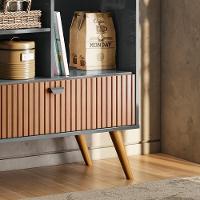 Cantinho Do Café Rubi - 1 Porta Basculante E Pés Em Madeira Cinza Perolizado-tauari Ripado - Lukaliam Móveis Cinza Perolizado-tauari Ripado