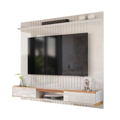 Painel Ripado Atlas - Mdf 1 Prateleira, Espaço Para Tv Até 70" Off White Perolizado-jequitiba - Lukaliam Móveis