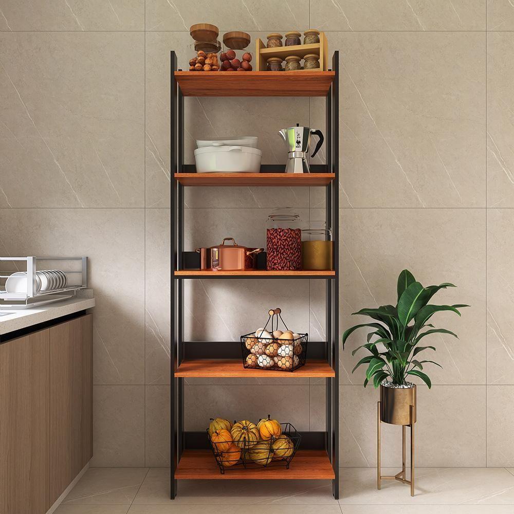 Armario Multiuso Organizador Para Cozinha Com Prateleiras Preto-nature Preto-nature - 2