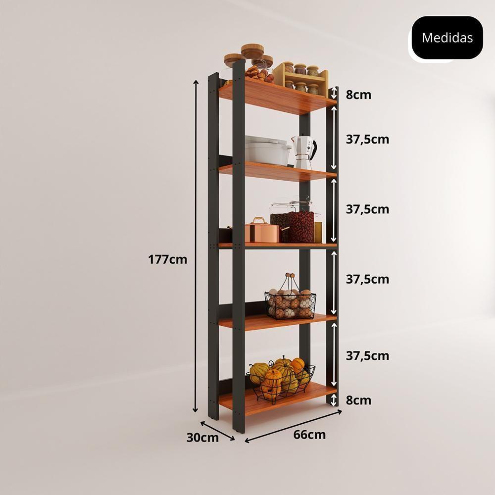 Armario Multiuso Organizador Para Cozinha Com Prateleiras Preto-nature Preto-nature - 5