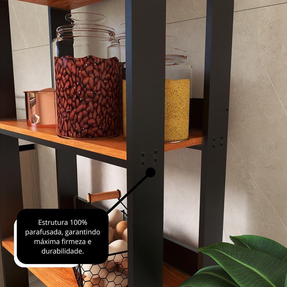Armario Multiuso Organizador Para Cozinha Com Prateleiras Preto-nature Preto-nature - 7