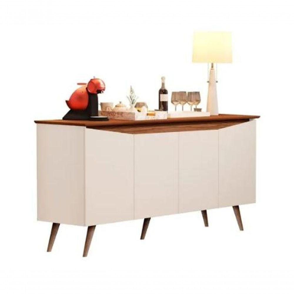 Aparador Buffet Encanto 4 Portas Retrô Com Pés De Madeira Off White - Freijó Off White - Freijó - 4
