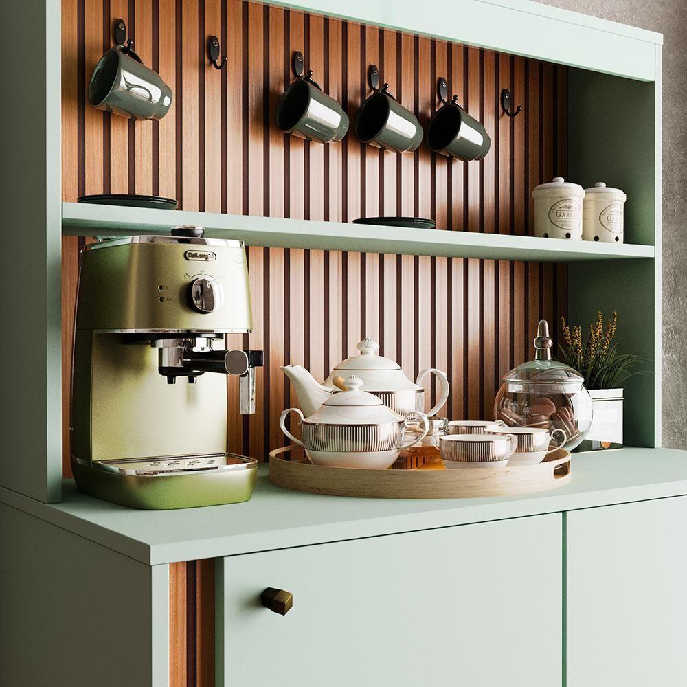 Aparador Buffet Cantinho Do Café Dolce Com Efeito Ripado Movelove - Menta-freijó Ripado - 4