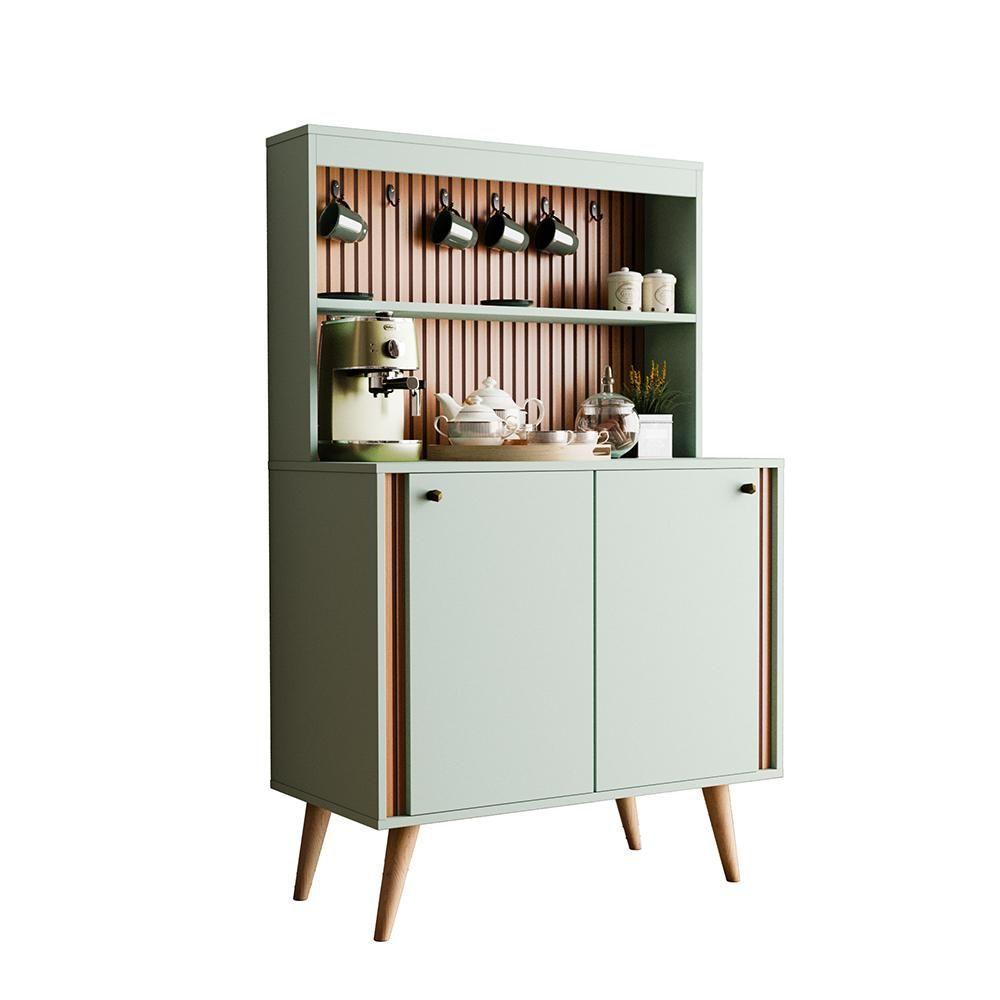 Aparador Buffet Cantinho Do Café Dolce Com Efeito Ripado Movelove - Menta-freijó Ripado - 5