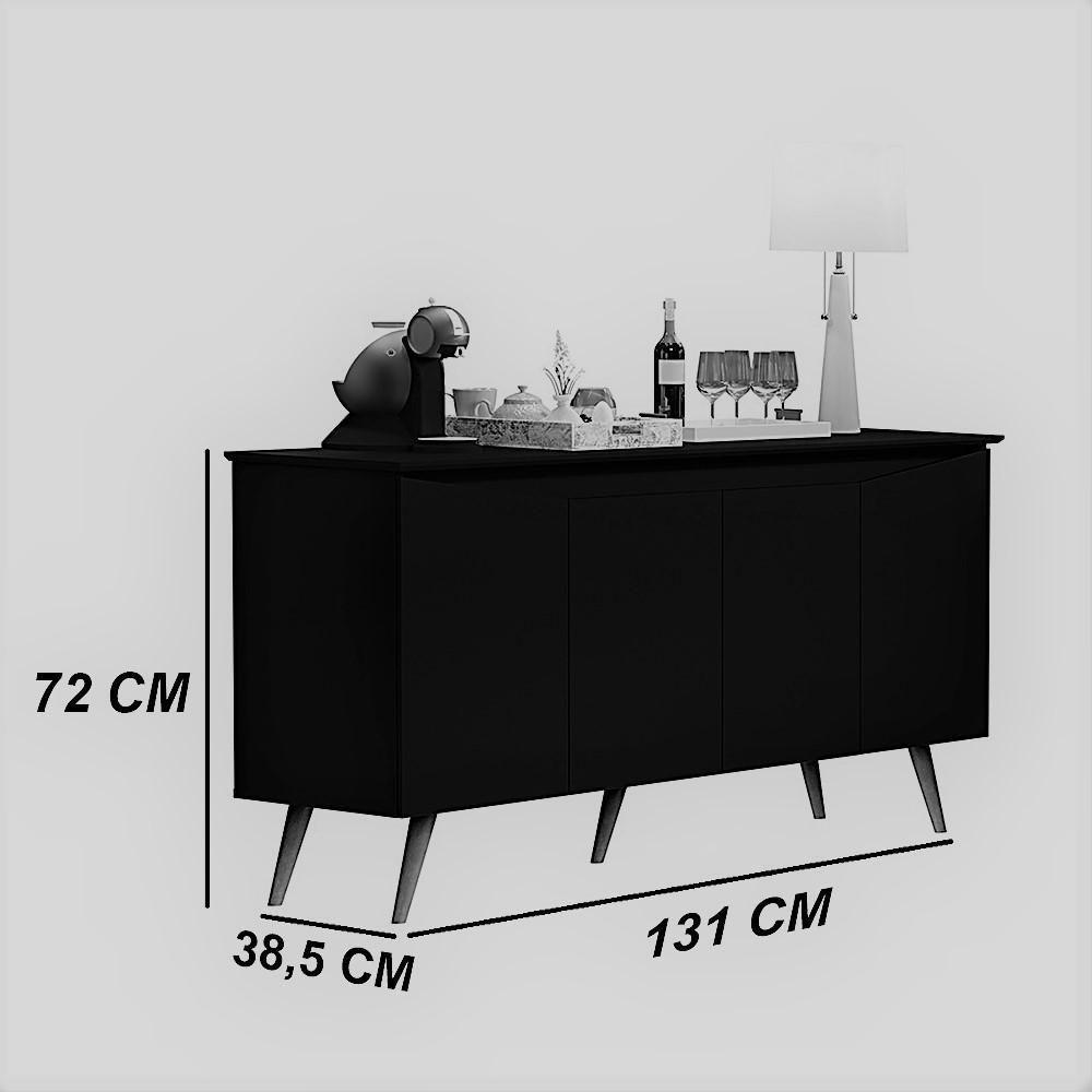 Aparador Buffet Encanto - 4 Portas Com Pés Retrô Em Mdp-mdf Preto - Maria Móveis - 2