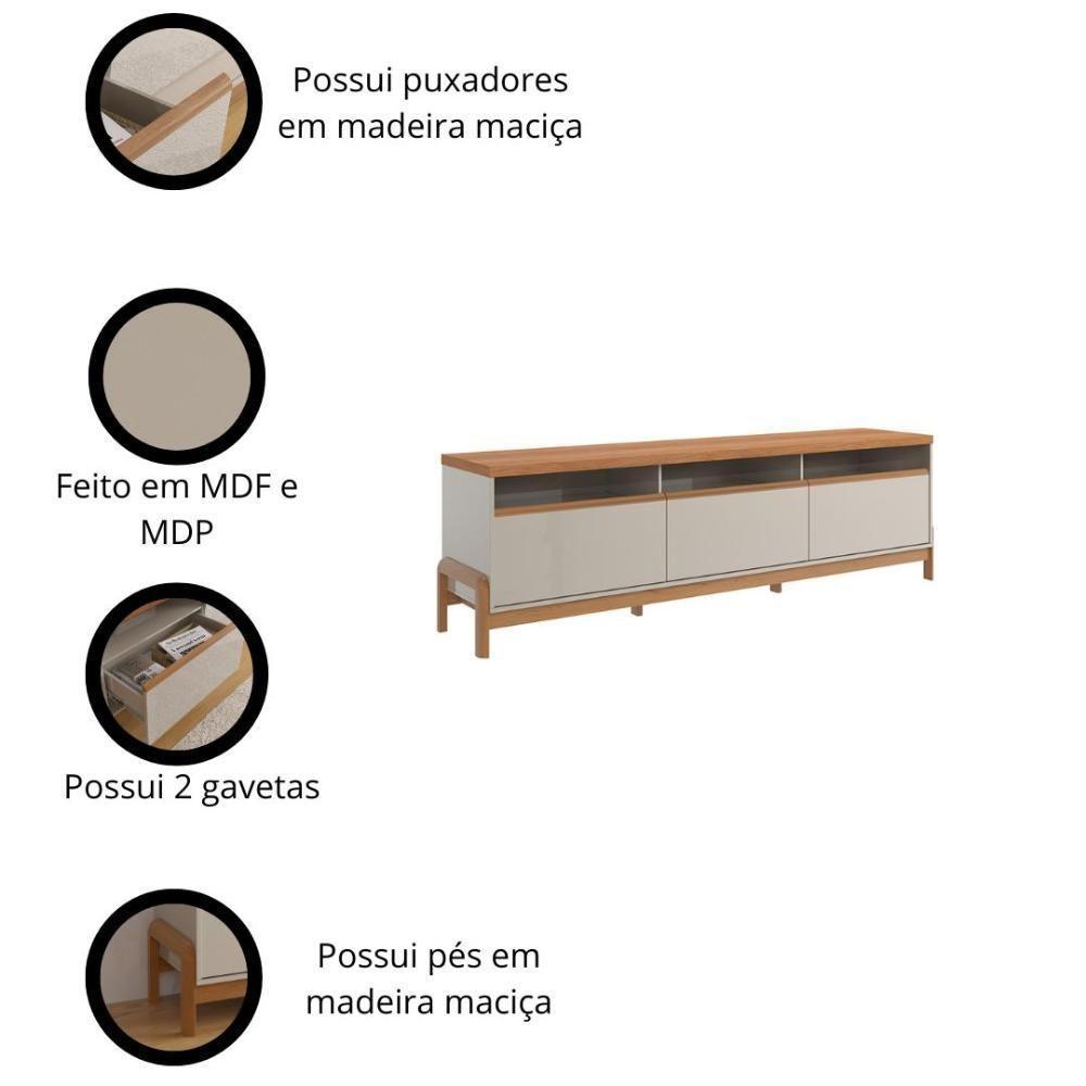 Rack Para Tv Até 70 Polegadas 1 Porta E 2 Gavetas Elegance 2,13m Lukaliam Móveis Off White-jequitiba Off White-jequitiba - 3
