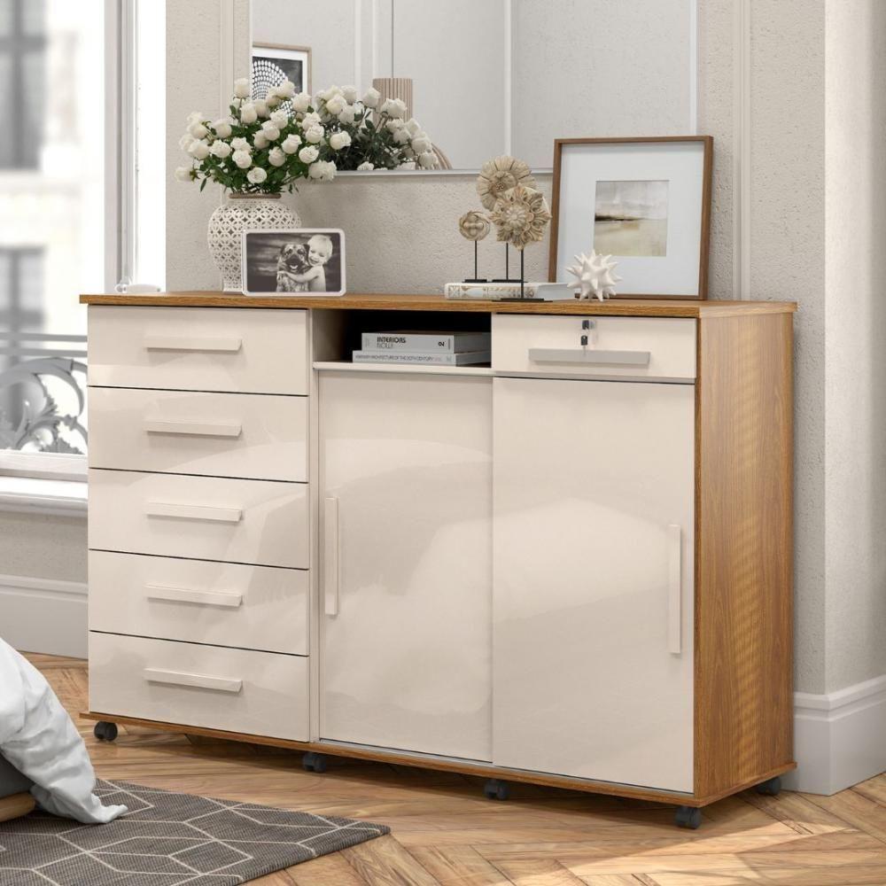 Cômoda Max 6 Gavetas E 2 Portas Lukaliam Móveis Freijó - Off White Freijó - Off White - 1