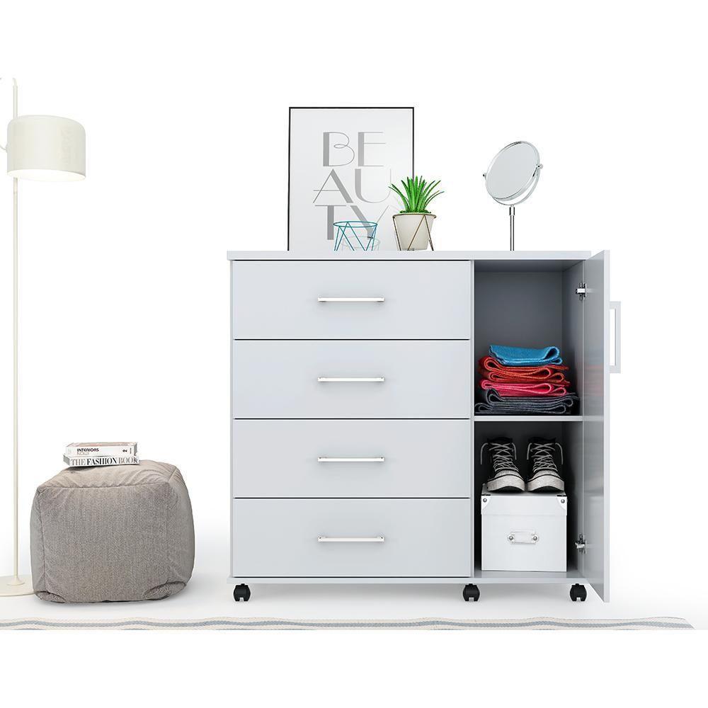 Cômoda Belle 4 Gavetas E 1 Porta Lukaliam Móveis Branco Branco - 2