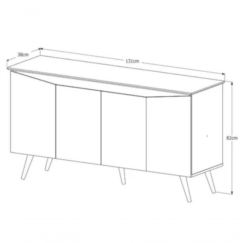 Aparador Buffet Encanto 4 Portas Retrô Com Pés De Madeira Off White - Nature Off White - Nature - 2