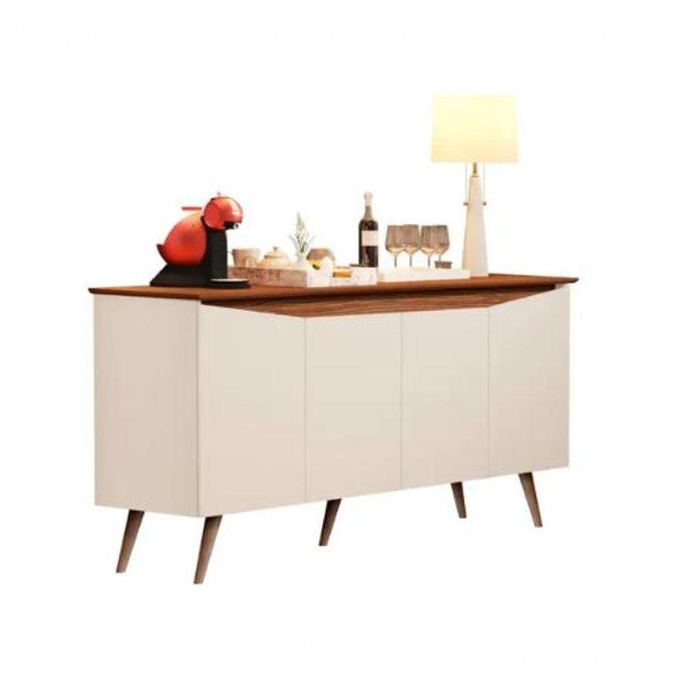 Aparador Buffet Encanto 4 Portas Retrô Com Pés De Madeira Off White - Nature Off White - Nature - 5