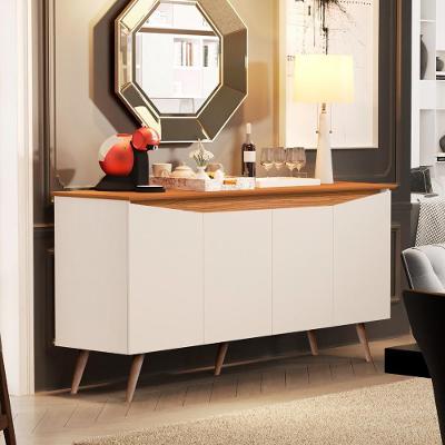 Aparador Buffet Encanto 4 Portas Retrô Com Pés De Madeira Off White - Nature Off White - Nature