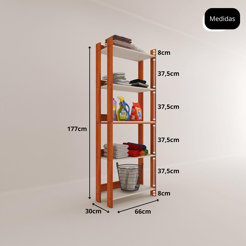 Armario Multiuso Com 5 Prateleiras Organizador Lavanderia Nature-branco Nature-branco - 2