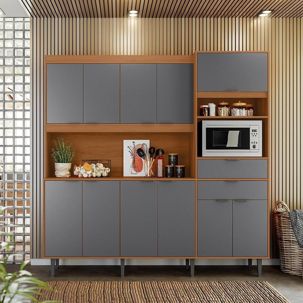 Armário De Cozinha Bahamas 2.0 Compacta - 11 Portas 2 Gavetas Jequitiba-grafite - Lukaliam Móveis Jequitiba-grafite - 1