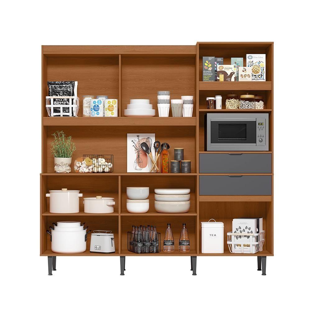 Armário De Cozinha Bahamas 2.0 Compacta - 11 Portas 2 Gavetas Jequitiba-grafite - Lukaliam Móveis Jequitiba-grafite - 2