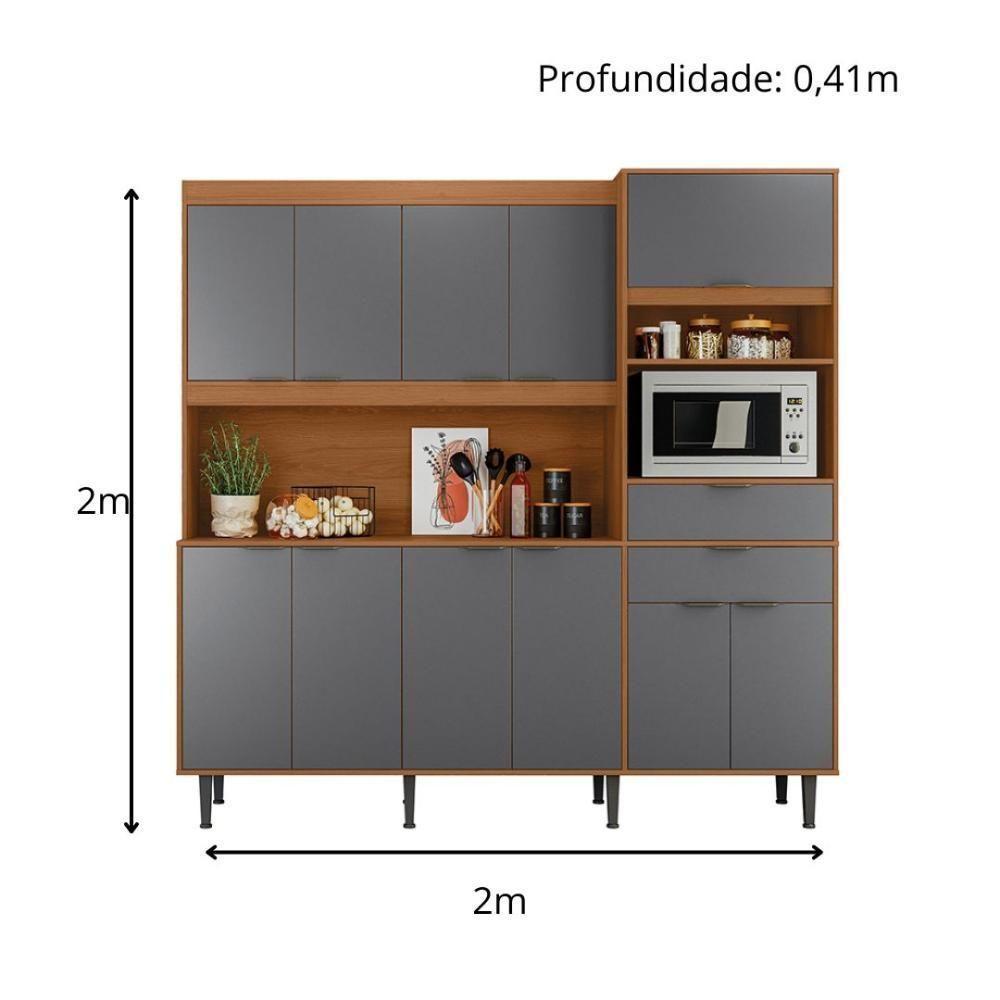 Armário De Cozinha Bahamas 2.0 Compacta - 11 Portas 2 Gavetas Jequitiba-grafite - Lukaliam Móveis Jequitiba-grafite - 4