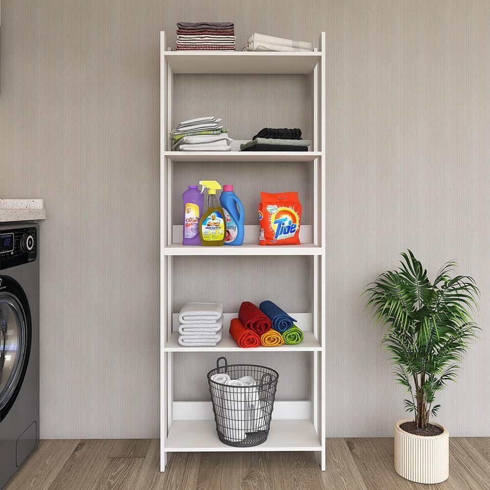 Armario Multiuso Com 5 Prateleiras Organizador Lavanderia Branco Branco - 1
