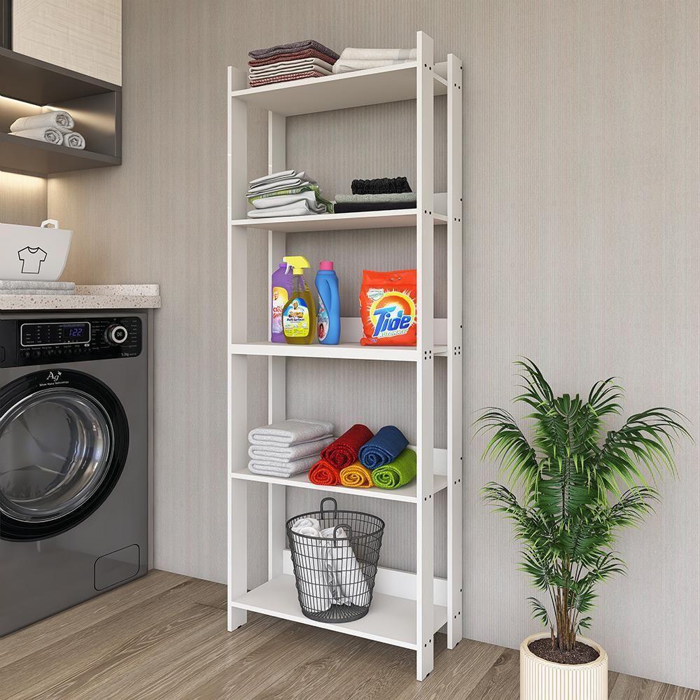 Armario Multiuso Com 5 Prateleiras Organizador Lavanderia Branco Branco - 2