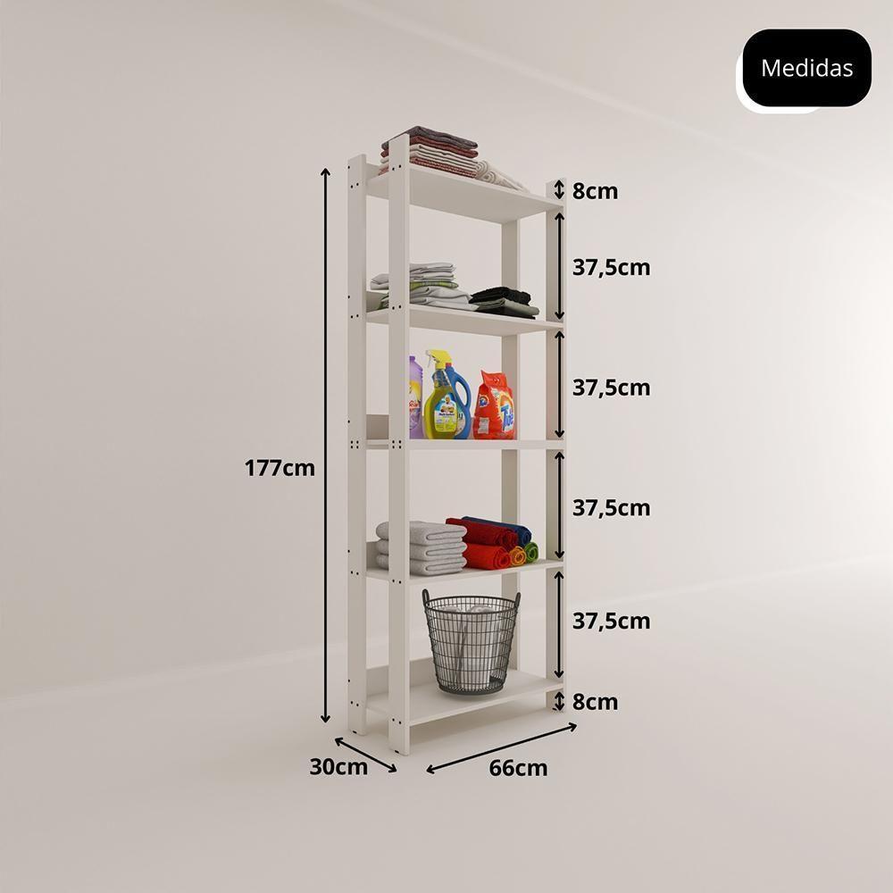 Armario Multiuso Com 5 Prateleiras Organizador Lavanderia Branco Branco - 3