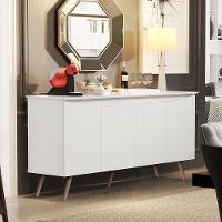 Aparador Buffet Encanto 4 Portas Retrô Com Pés De Madeira Branco - 1