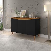 Aparador Buffet Encanto 3 Portas Retrô Com Pés De Madeira Preto - Nature - 1