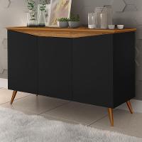 Aparador Buffet Encanto 3 Portas Retrô Com Pés De Madeira Preto - Nature - 3