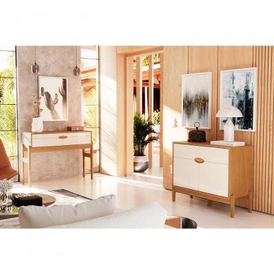 Conjunto Sala De Estar Intense - Aparador E Buffet Com Cantos Arredondados Em Mdp Freijó-off White Perolizado - Movelove