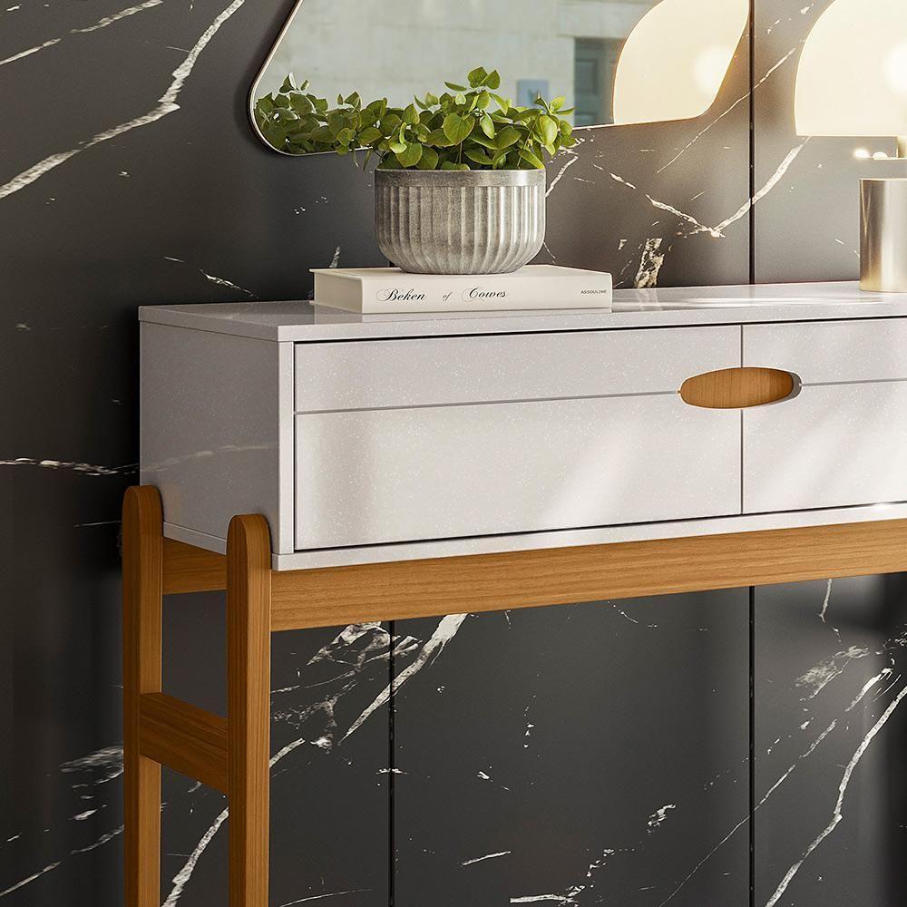 Aparador Retrô Intense Com Pés De Madeira Freijó Com Off White Perolizado - Movelove - 5