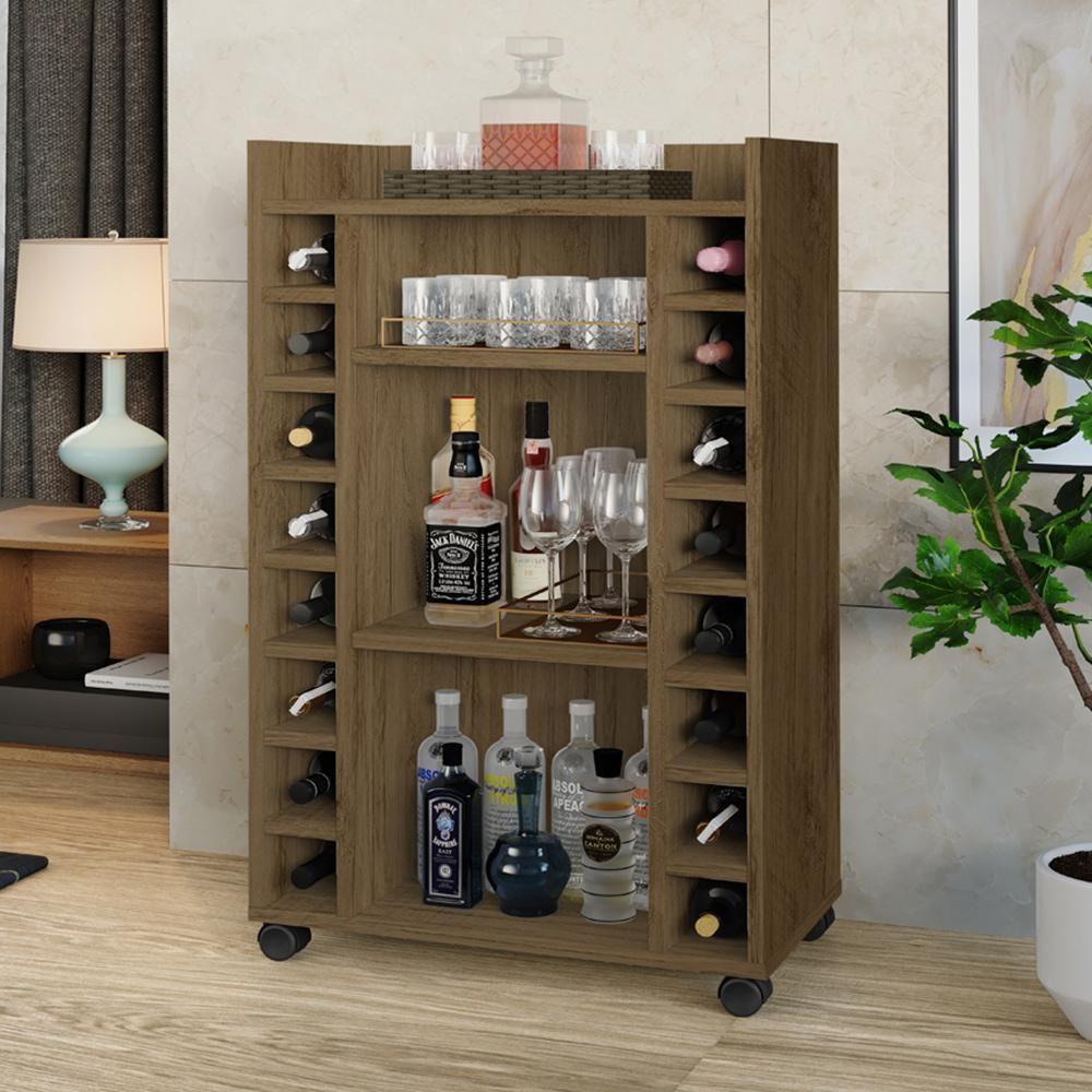 Aparador Belgica Com Adega Bar Para 16 Garrafas Pés Com Rodizios - Ferrara Madeirado Rede Móveis - 1