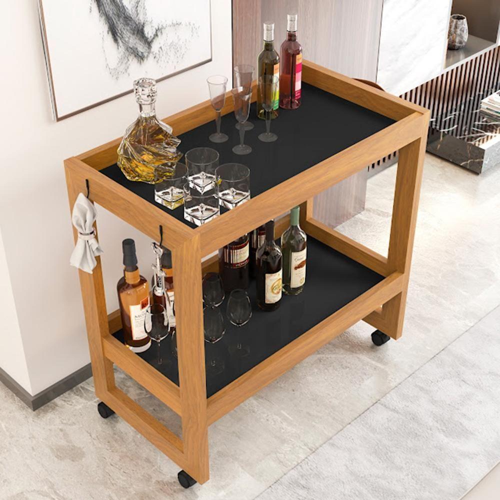 Carrinho Multiuso Aparador Barzinho Orfeu Com Rodizios Preto - 2