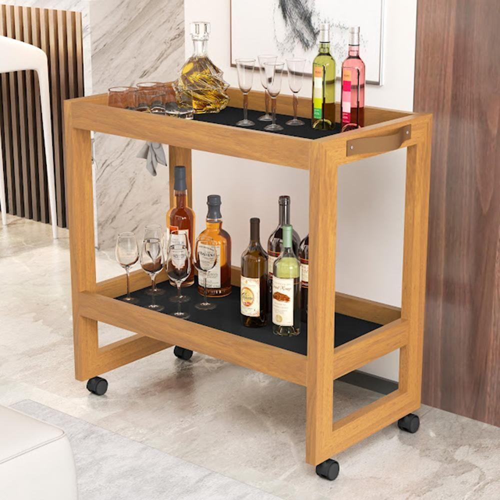 Carrinho Multiuso Aparador Barzinho Orfeu Com Rodizios Preto - 3