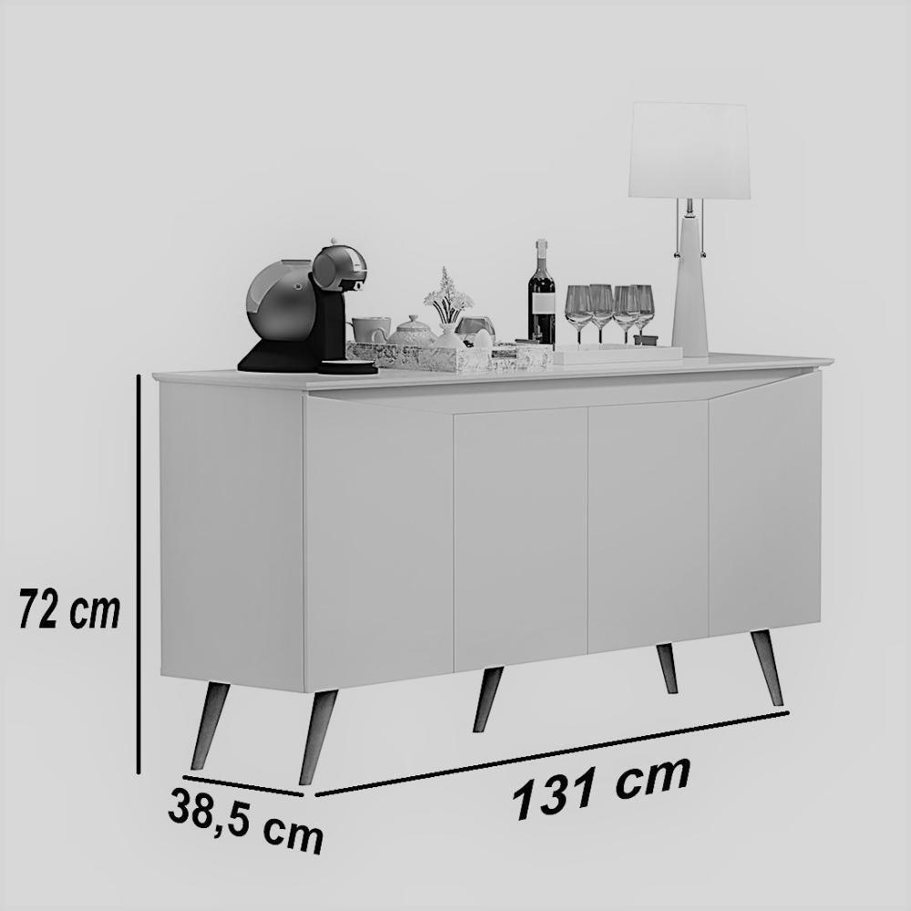 Aparador Buffet Encanto 4 Portas Retrô Com Pés De Madeira Off White - Nature - 2