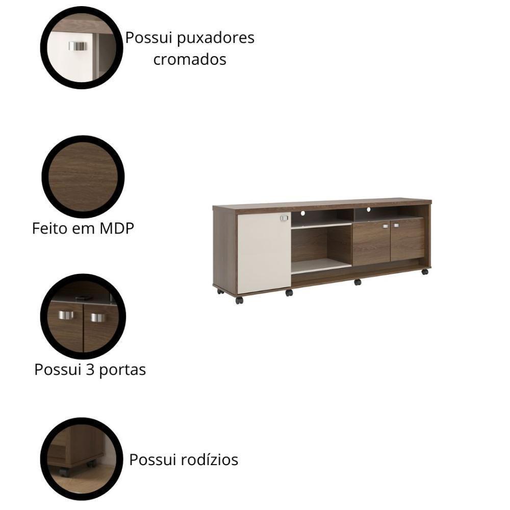 Rack Para Tv Até 70 Polegadas 3 Portas Dallas 1,83m Lukaliam Móveis Imbuia-off White Perolizado Imbuia-off White Perolizado - 3