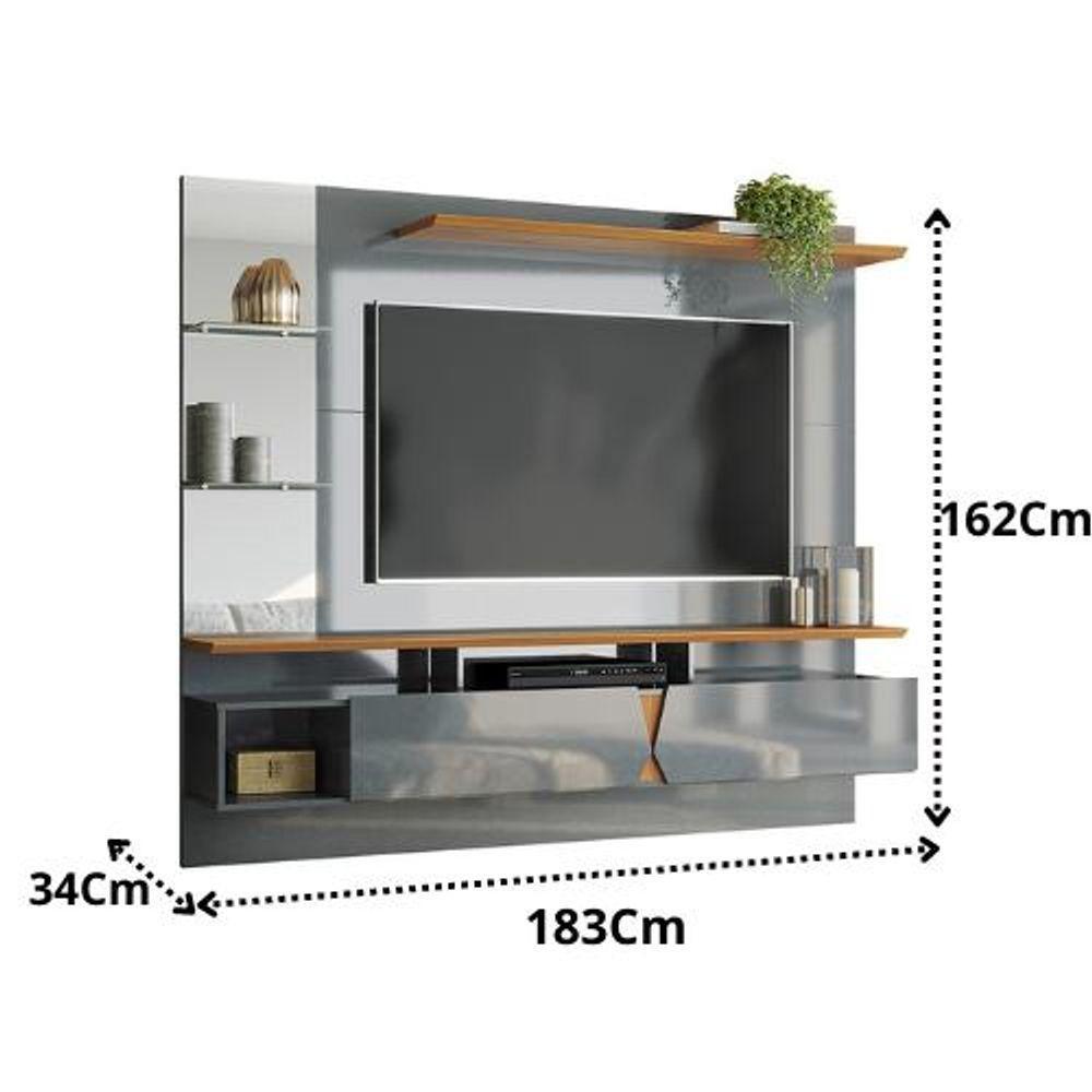 Painel Para Tv Até 55 Polegadas Com Espelho Cinza Perolizado - Tauari - Lukaliam Móveis - 3